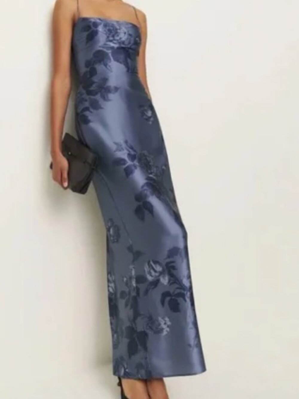 Reformation Blue Floral Frankie Satin Dress